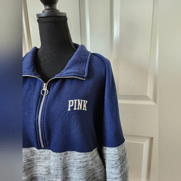 VS Pink Navy and Heatger Gray Quarter Zip Sweatshirt XL - Picture 13 of 14